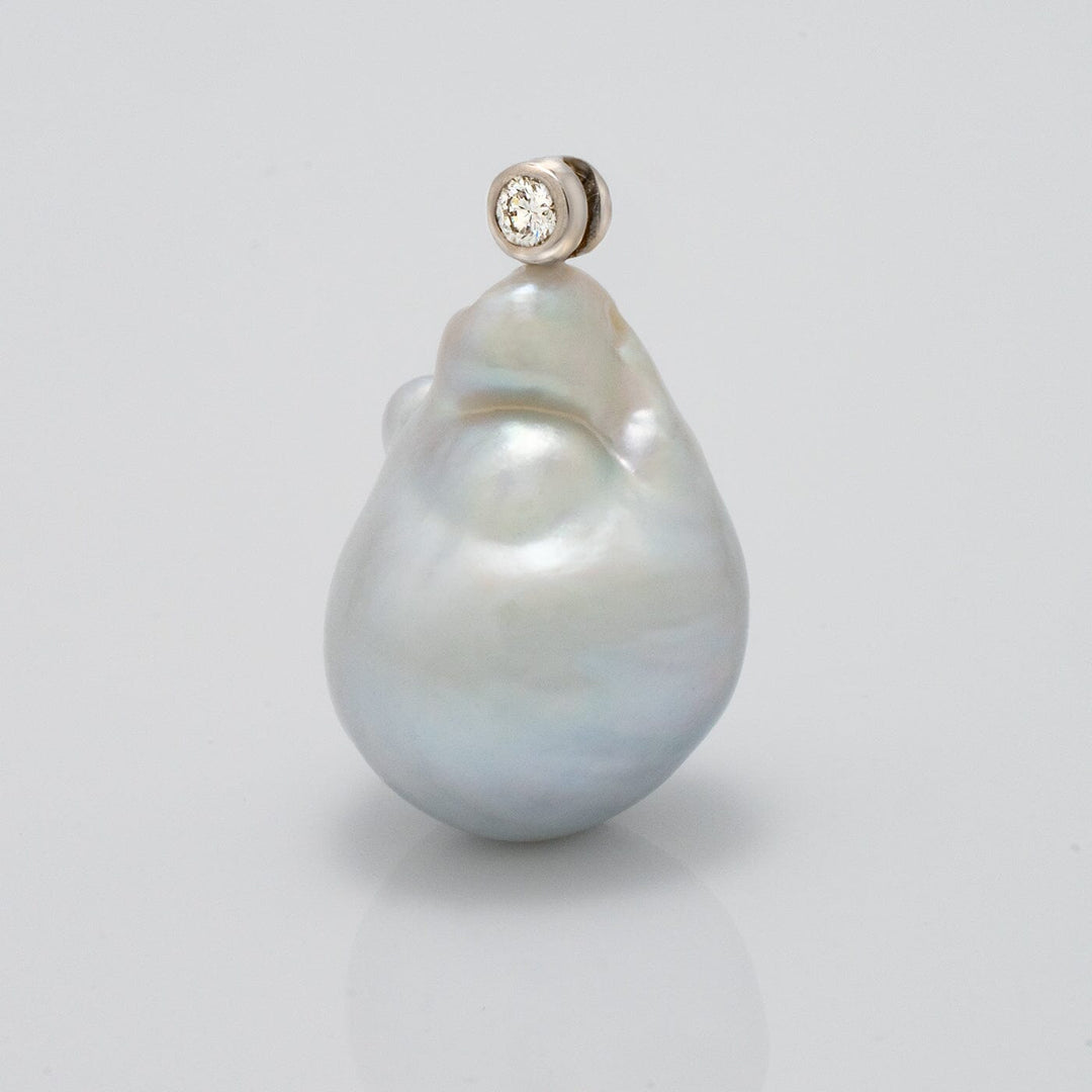 15.5 mm Baroque White South Sea Pearl and Diamond Pendant