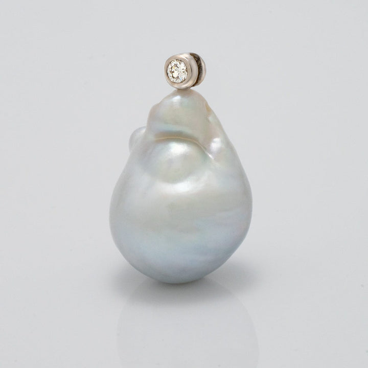 15.5 mm Baroque White South Sea Pearl and Diamond Pendant