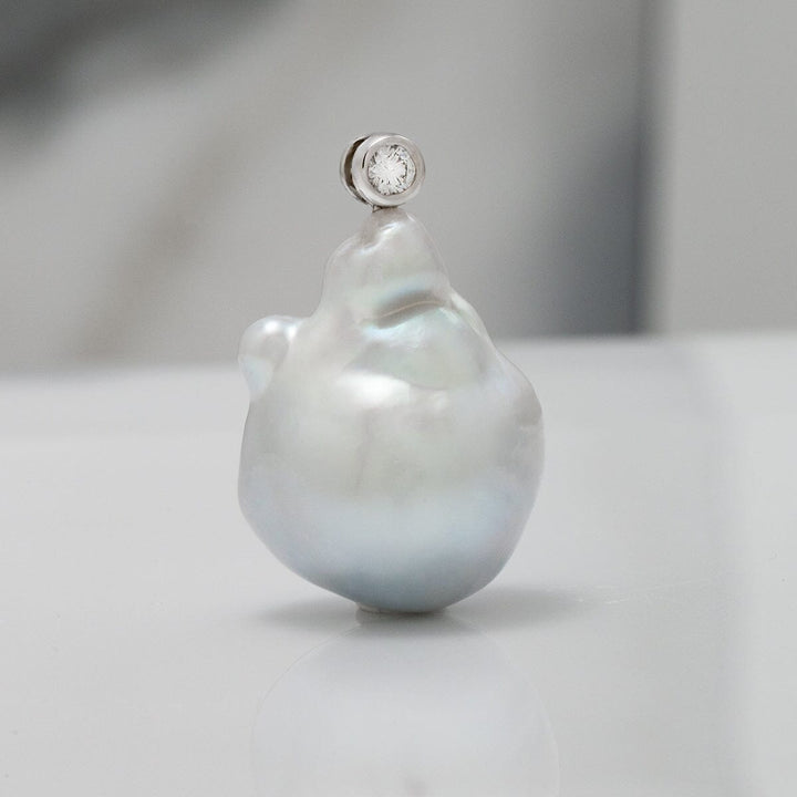 15.5 mm Baroque White South Sea Pearl and Diamond Pendant