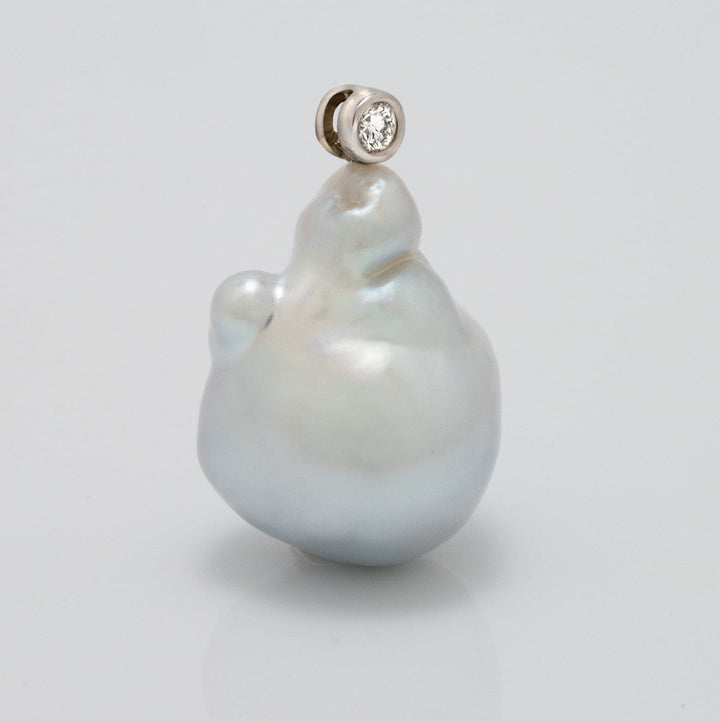 15.5 mm Baroque White South Sea Pearl and Diamond Pendant