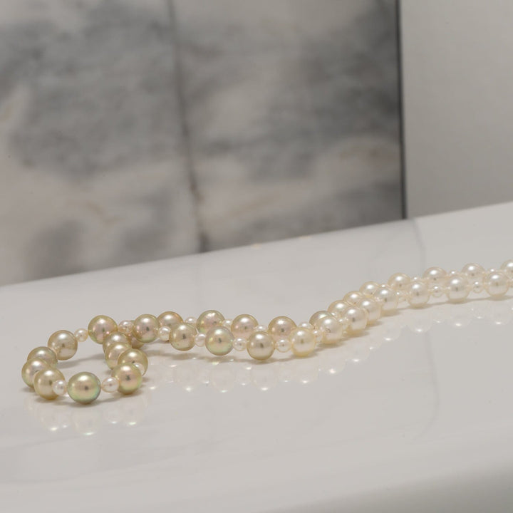 JF-12: 2.0-5.5 mm Pistachio Ombre Akoya Semi-Round Pearl Strand