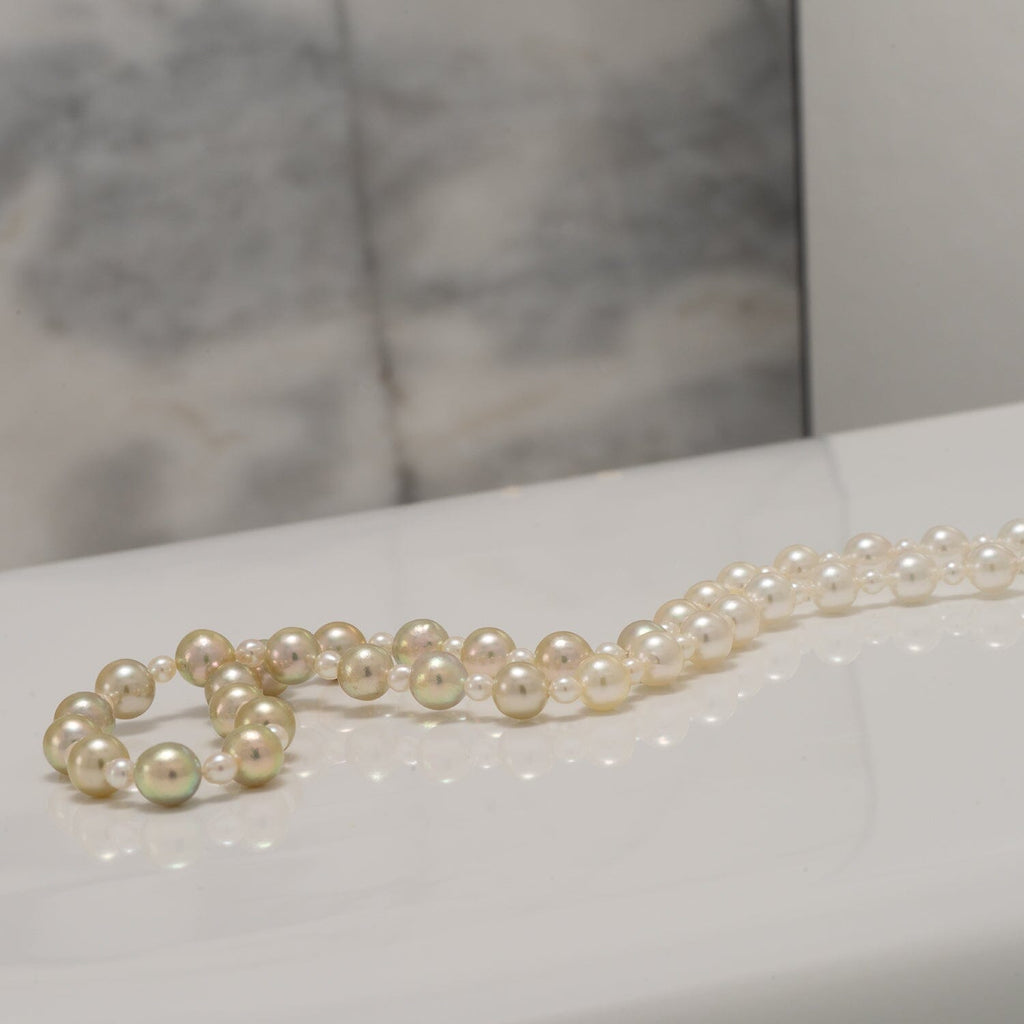 南洋真珠　HAMAKO PEARL12㍉〜12.5㍉ JF-12: 2.0-5.5 mm Pistachio Ombre Akoya Semi-Round Pearl Strand