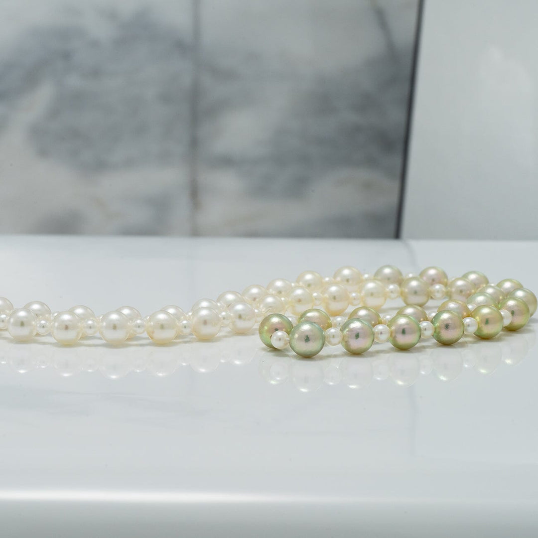 JF-12: 2.0-5.5 mm Pistachio Ombre Akoya Semi-Round Pearl Strand