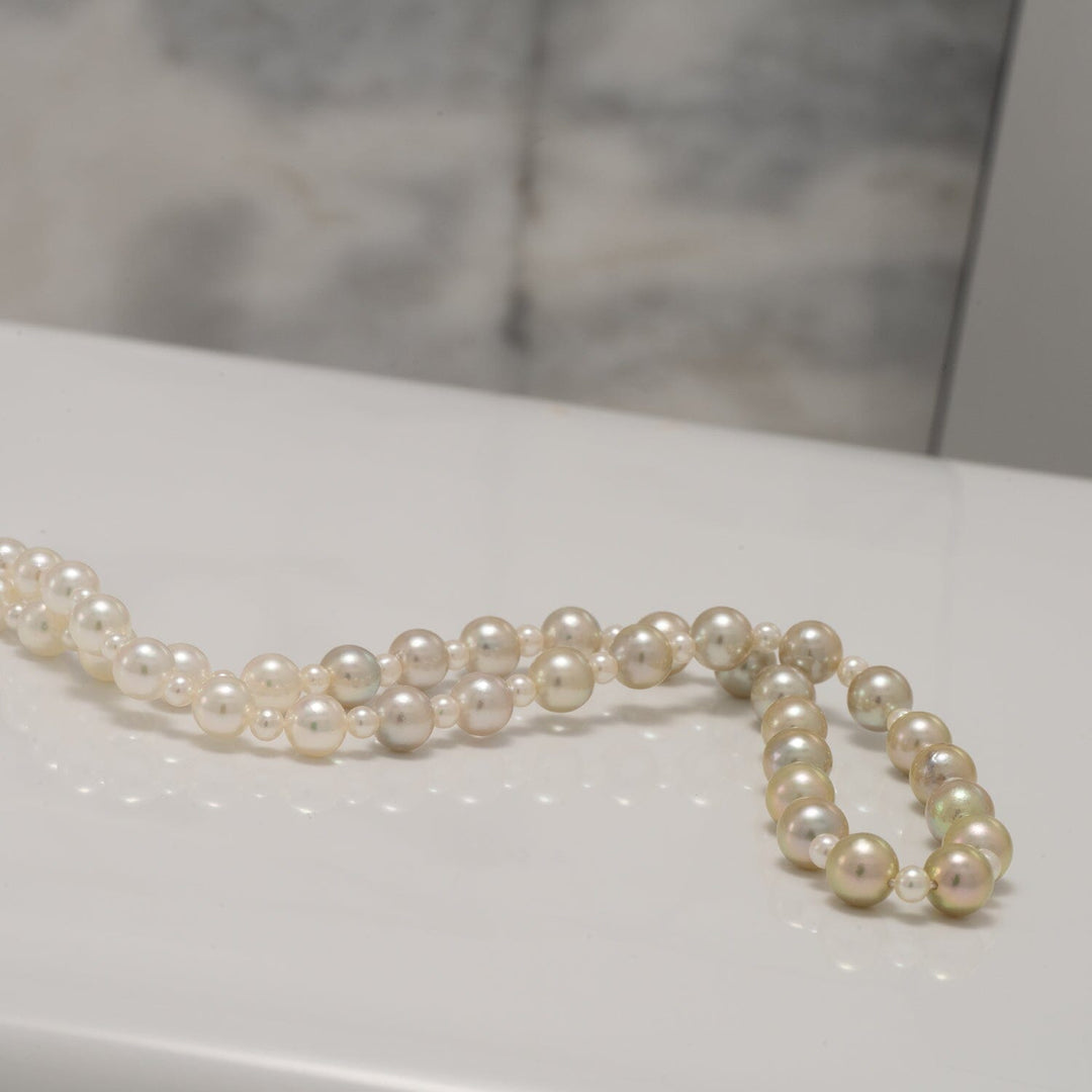 JF-12: 2.0-5.5 mm Pistachio Ombre Akoya Semi-Round Pearl Strand