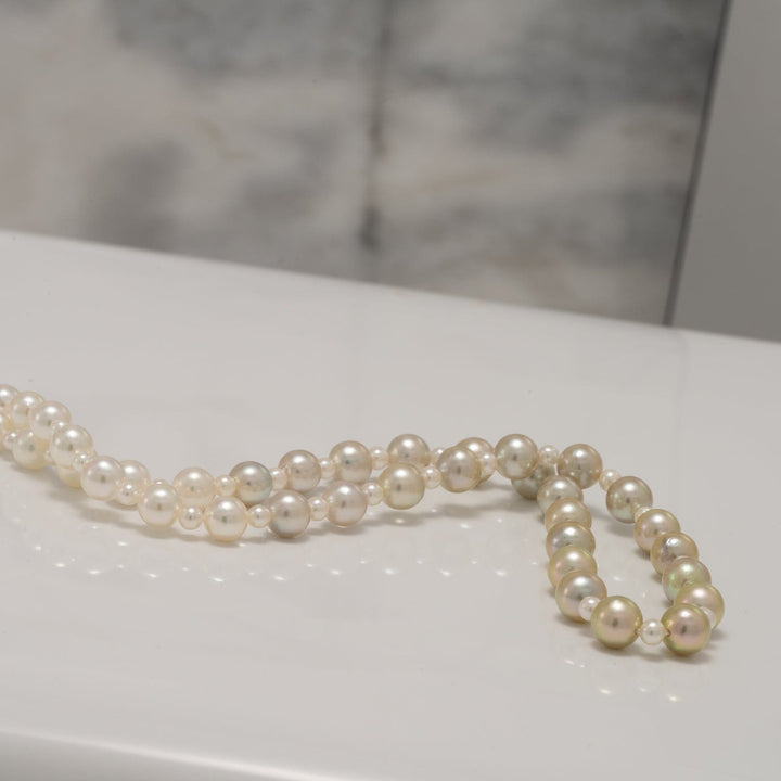 JF-12: 2.0-5.5 mm Pistachio Ombre Akoya Semi-Round Pearl Strand