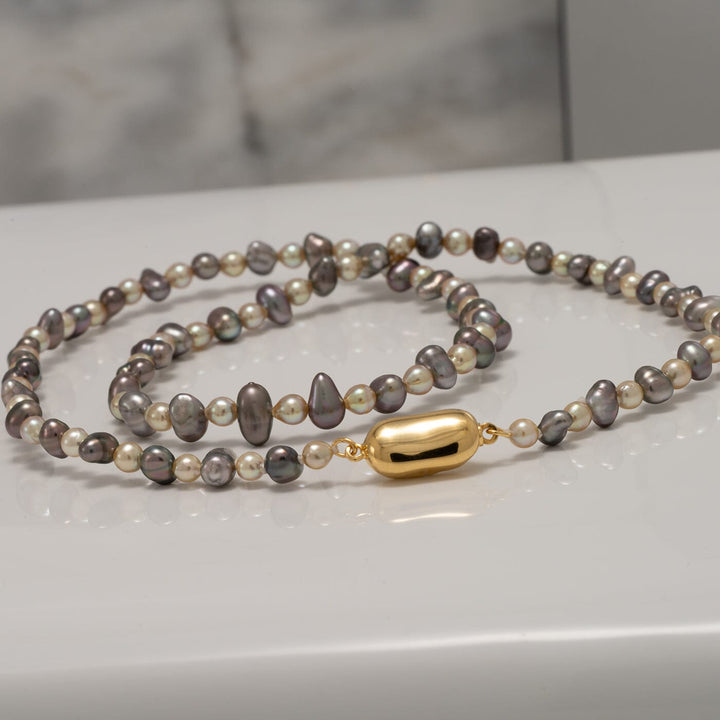 JF21-A: 3.5-5.0 mm Tahitian Keshi and Natural Gold Akoya Pearl Necklace