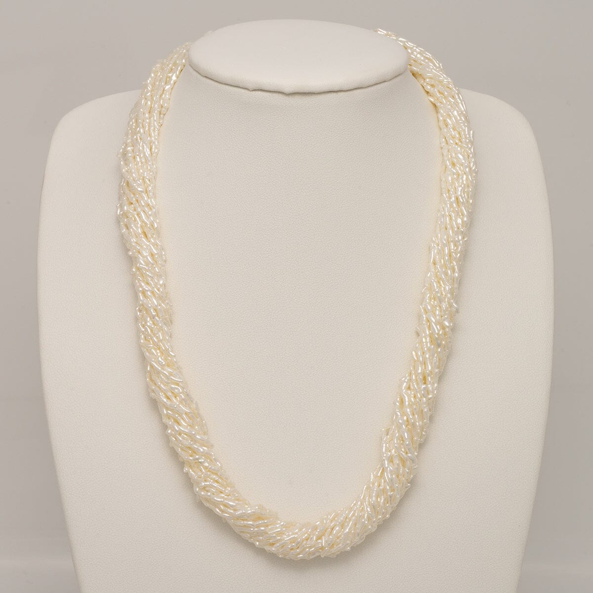 JF22: 1.0-3.0 mm 20 Strand Akoya Keshi Pearl Torsade Diamond Clasp