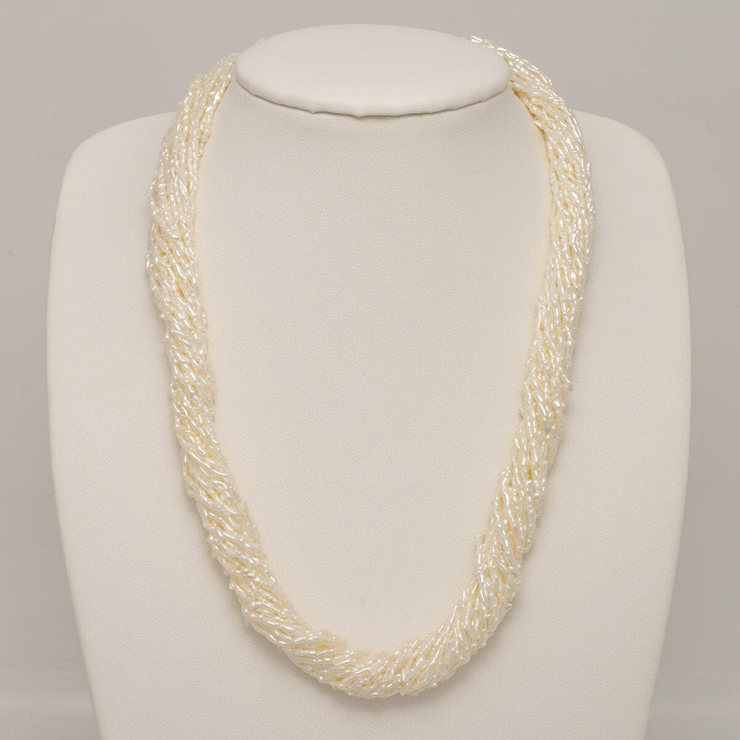 JF22: 1.0-3.0 mm 20 Strand Akoya Keshi Pearl Torsade Diamond Clasp Necklace
