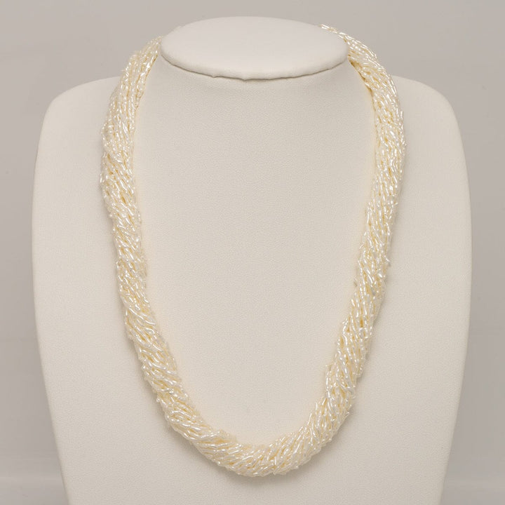 JF22: 1.0-3.0 mm 20 Strand Akoya Keshi Pearl Torsade Diamond Clasp Necklace
