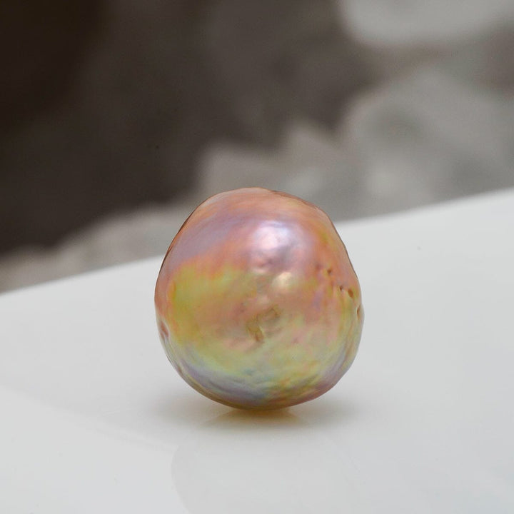 K-2B: 11.5 x 12.6 mm Soft Rose Metallic Rainbow Japan Kasumi Drop Pearl