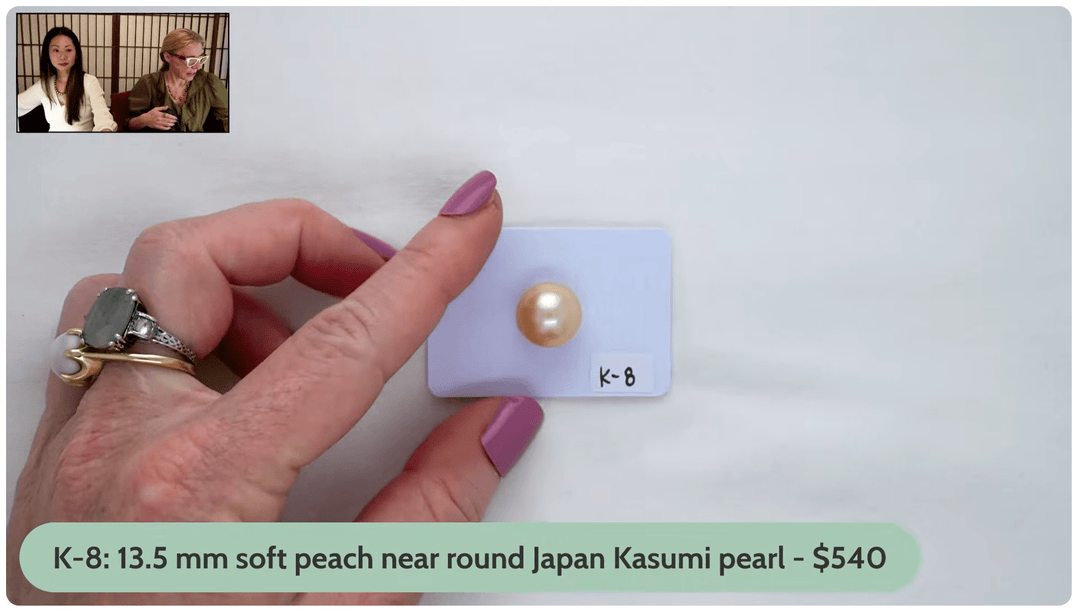 K-8: 13.5 mm soft peach near round Japan Kasumi pearl