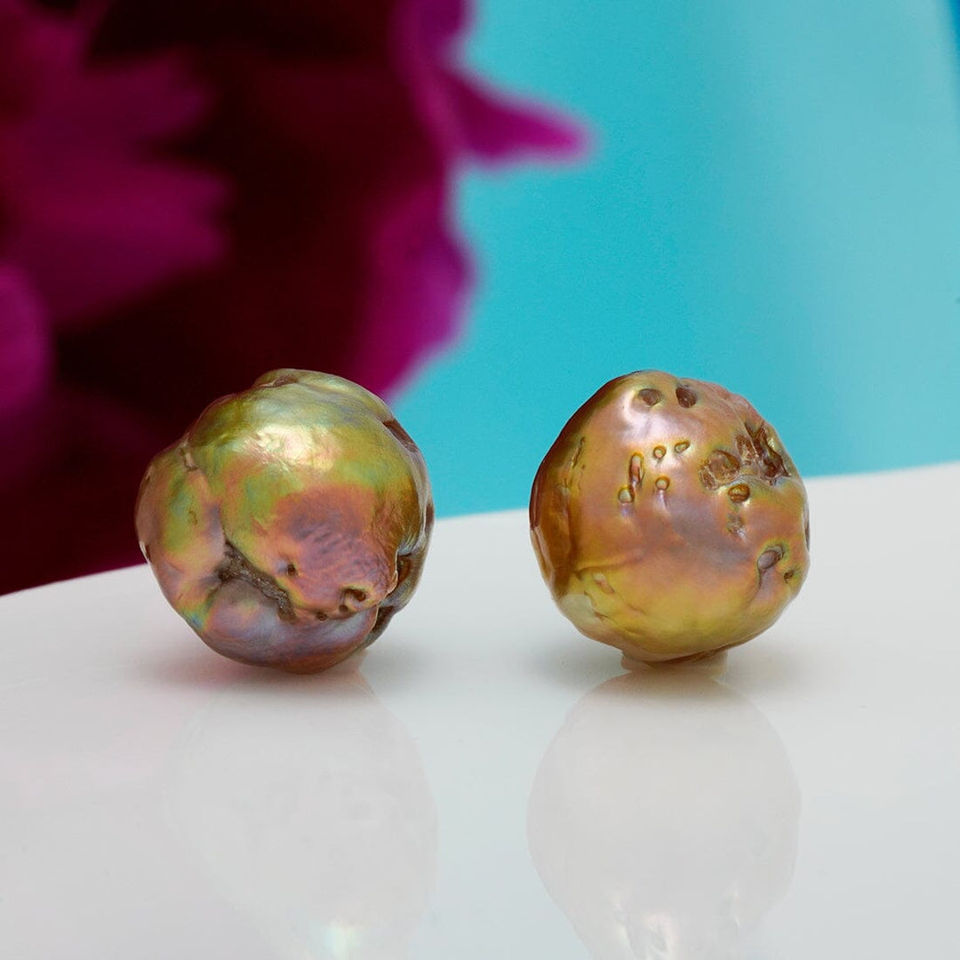 KP-17A: 10 x 12 mm Deeply Rippled "Getsumen" Drop Japan Kasumi Pearl Pair