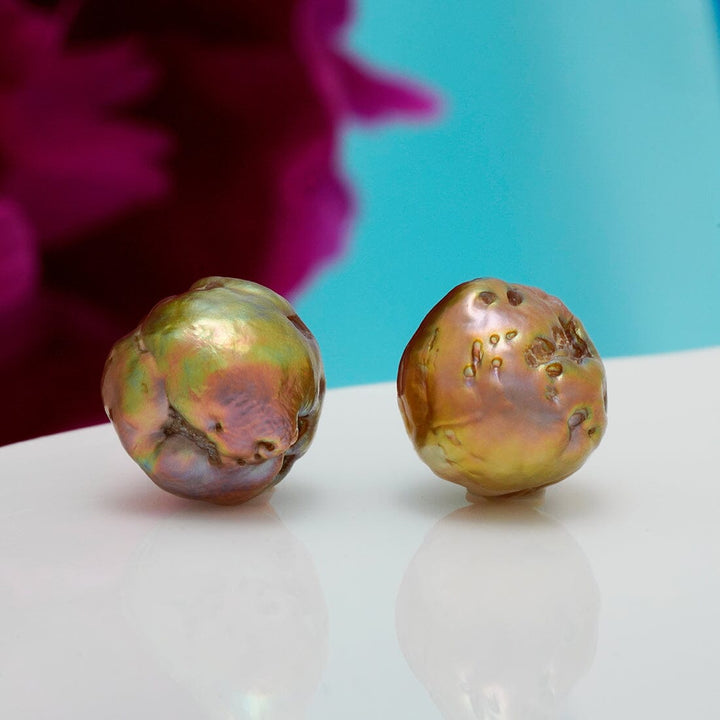 KP-17A: 10 x 12 mm Deeply Rippled "Getsumen" Drop Japan Kasumi Pearl Pair