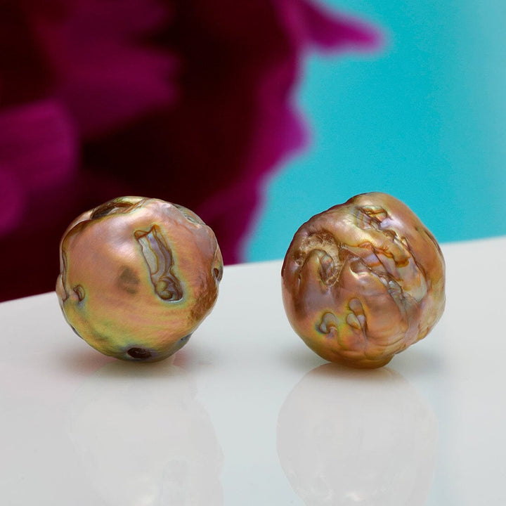 KP-17A: 10 x 12 mm Deeply Rippled "Getsumen" Drop Japan Kasumi Pearl Pair