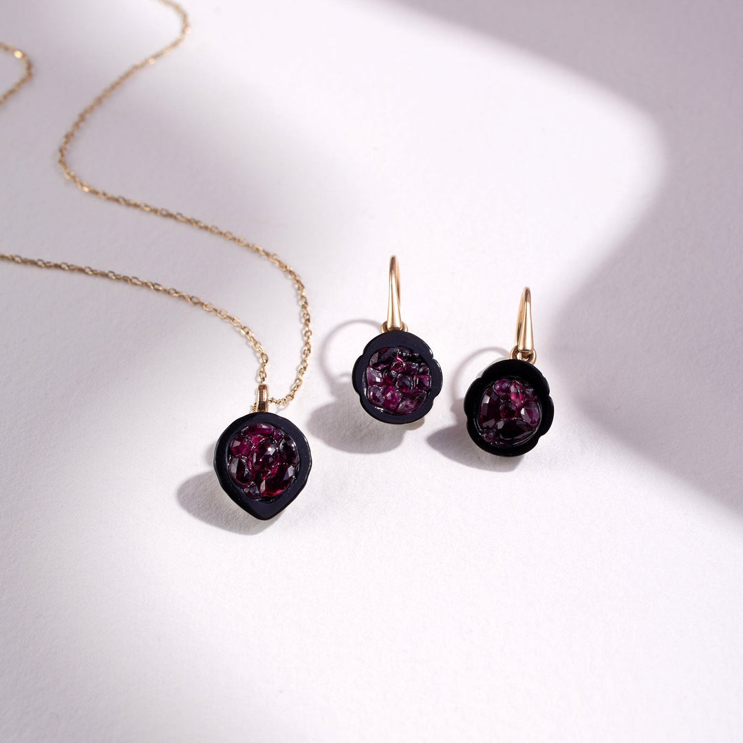 Tahitian Pearl Geode Earrings & Pendant Set with Ruby - little h jewelry