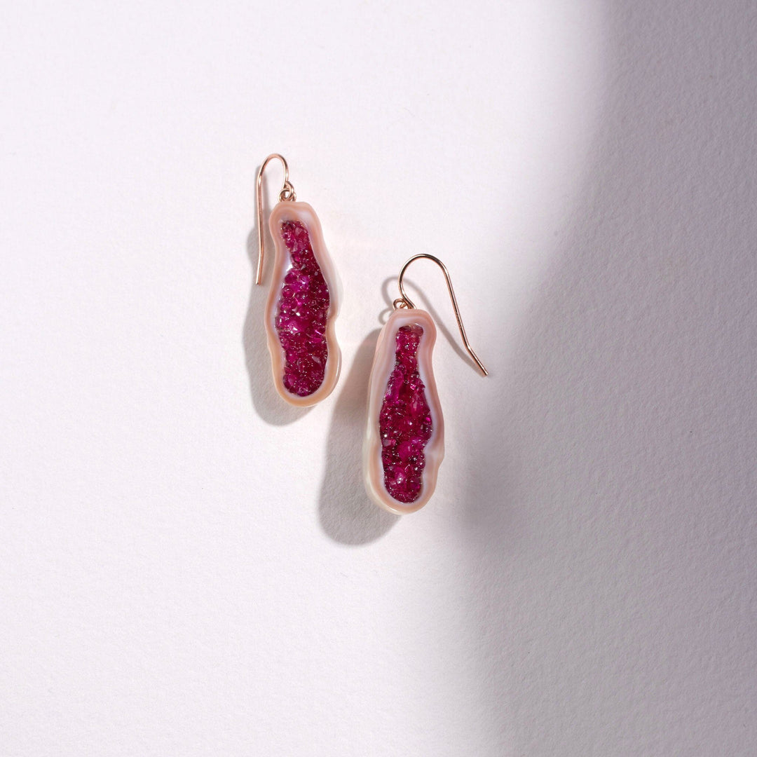 Freshwater Soufflé Pearl Geode Earrings with Ruby - little h jewelry