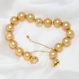 11.0-12.0 mm AAA Round Adjustable Golden South Sea Pearl and Diamond Bracelet, view 2