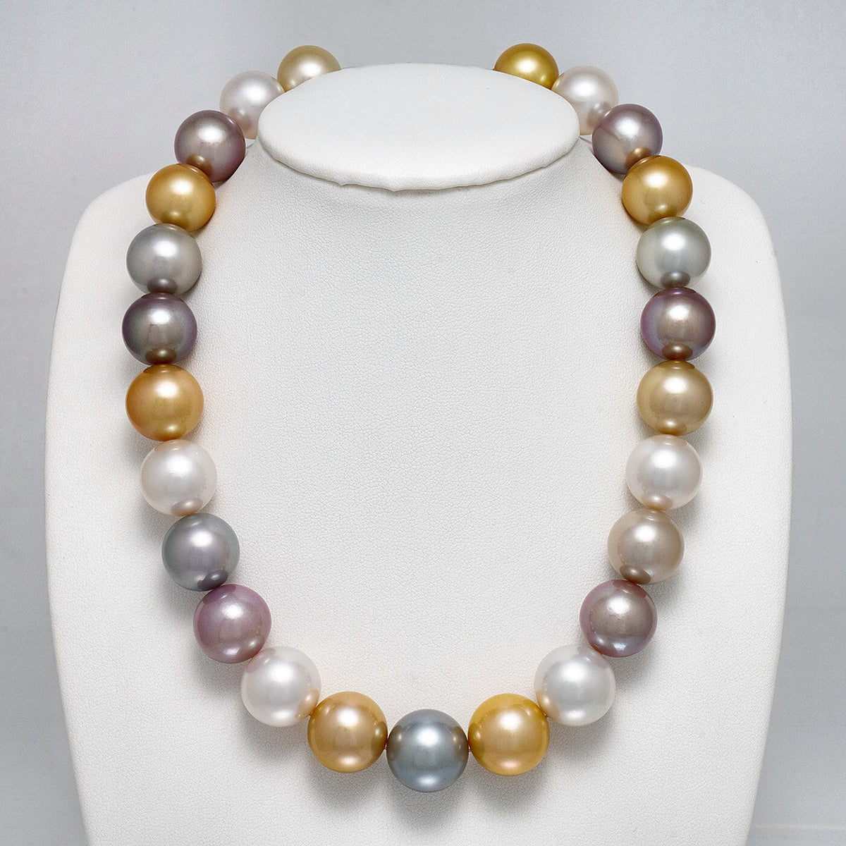 15.0-17.0 mm Round Multicolor South Sea, Tahitian and Edison Pearl Necklace on a dark background