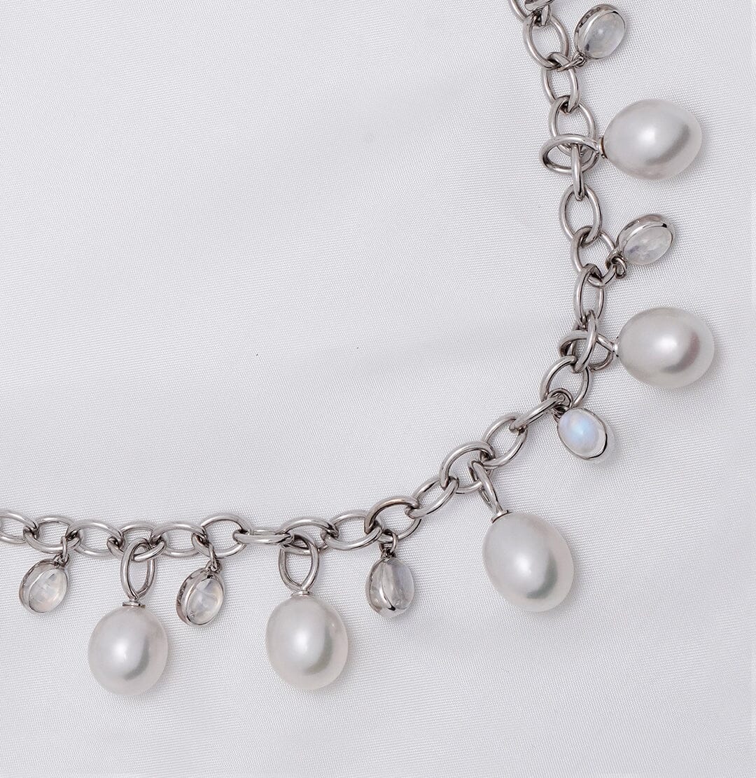 Assael Collection: 12.0–12.8 mm White South Sea Pearl and Moonstone Necklace