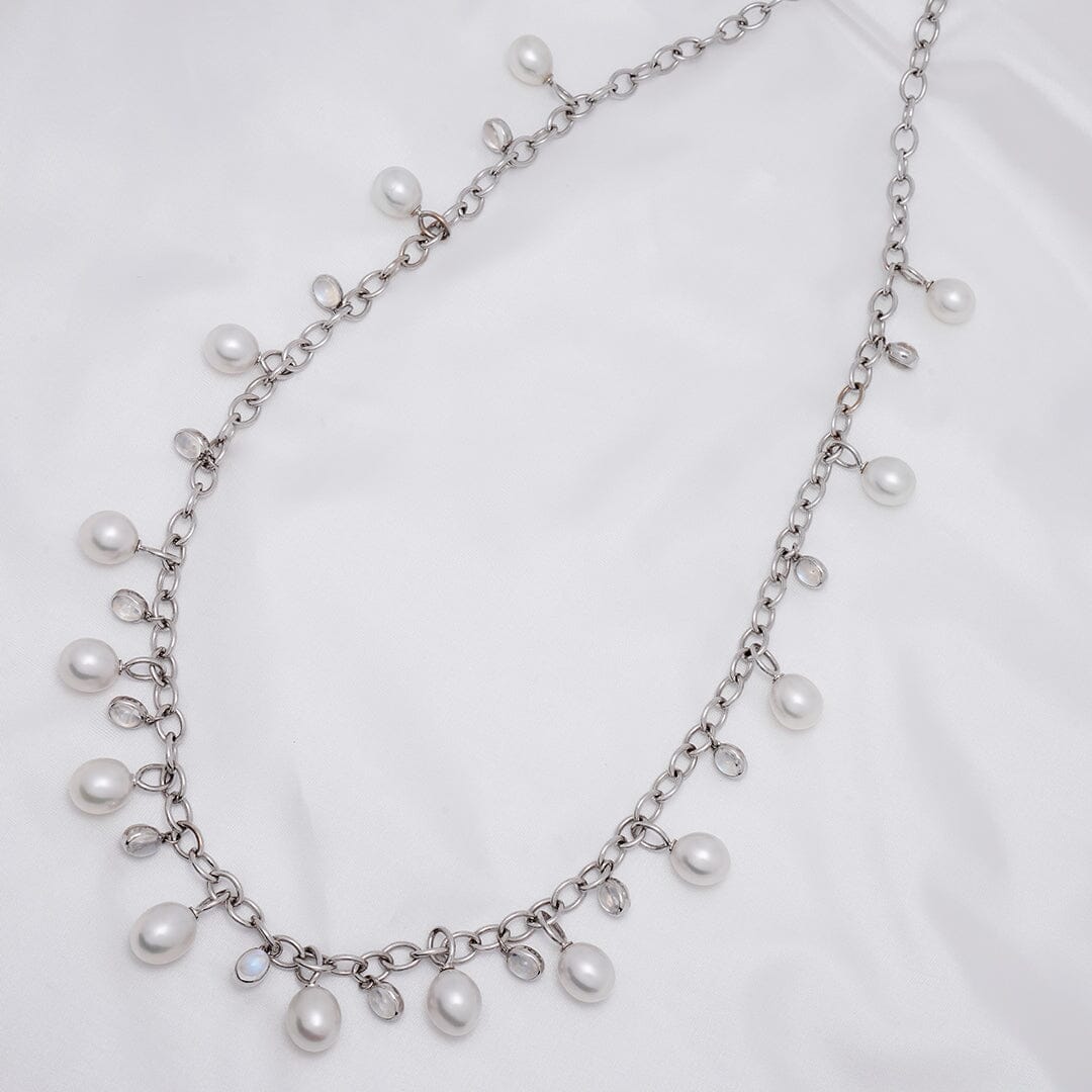 12.0–12.8 mm White South Sea Pearl and Moonstone Necklace