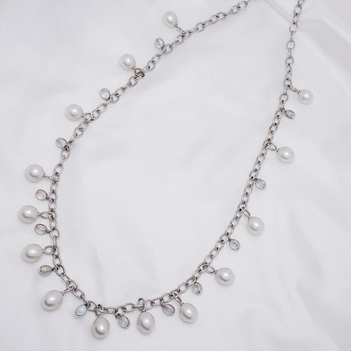 12.0–12.8 mm White South Sea Pearl and Moonstone Necklace