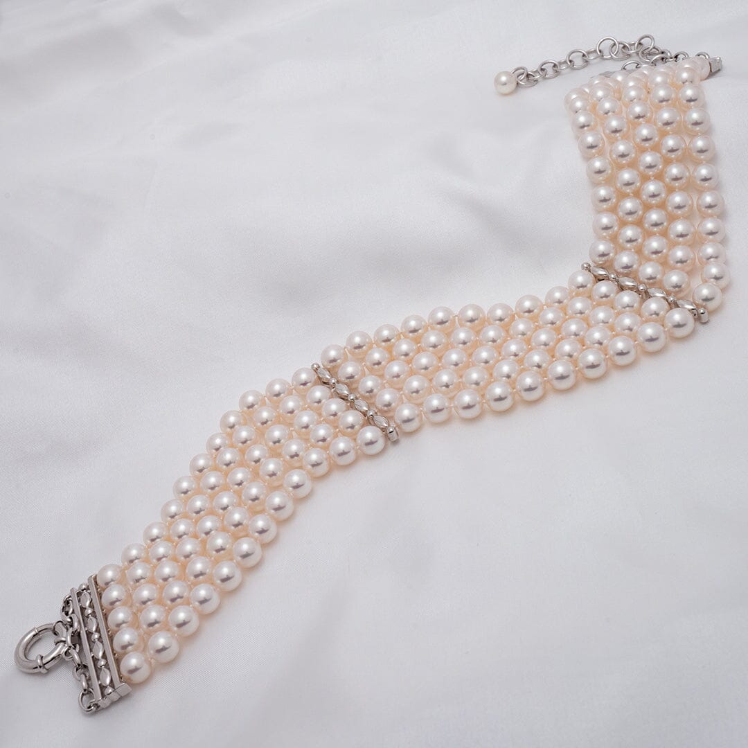 Assael Collection: 8.0–8.75 mm White Akoya Five-row Collar laid out