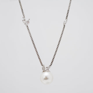 Assael Collection: 10.5-11.0 mm White South Sea Pearl and Diamond Pendant featuring a lustrous white pearl with delicate diamond accents on a fine silver chain.