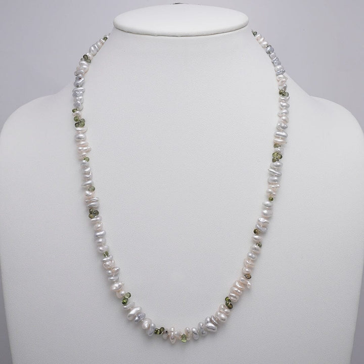 Assael Collection: 5.5–10.3 mm White South Sea Keshi Pearl and Green Sapphire Necklace