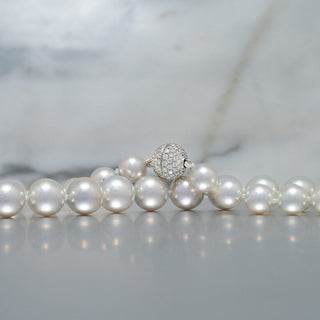 Assael Collection: 7.0-9.0 mm Japanese Blue Akoya Pearl Necklace with Diamond Ball Clasp, 18K White Gold