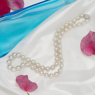 Assael Collection: 7.0-9.0 mm Japanese Blue Akoya Pearl Necklace with Diamond Ball Clasp, 18K White Gold