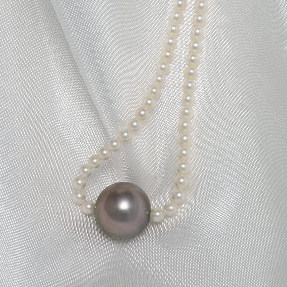Assael Collection: 13.0 mm Tahitian Pearl and Akoya Pearl Necklace, 18K White Gold