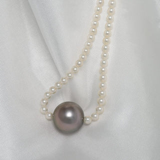 Assael Collection: 13.0 mm Tahitian Pearl and Akoya Pearl Necklace, 18K White Gold