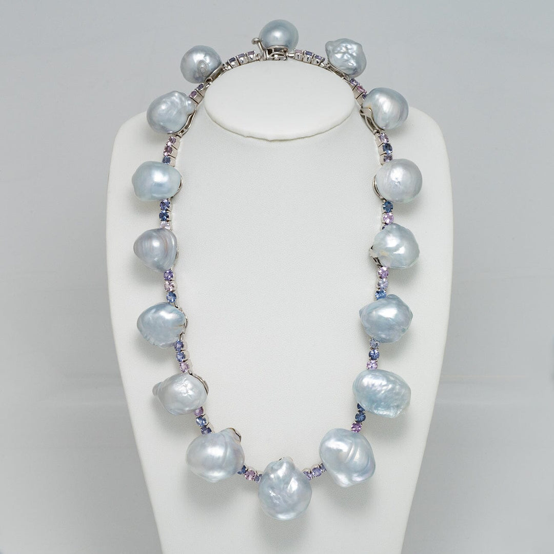 Assael Collection: 18.0-25.0 mm Baroque South Sea Pearl and Lavender Spinel Necklace, 18K White Gold