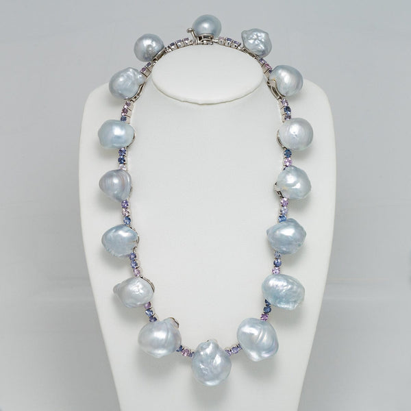 Assael Collection: 18.0-25.0 mm Baroque South Sea Pearl and Lavender Spinel Necklace, 18K White Gold