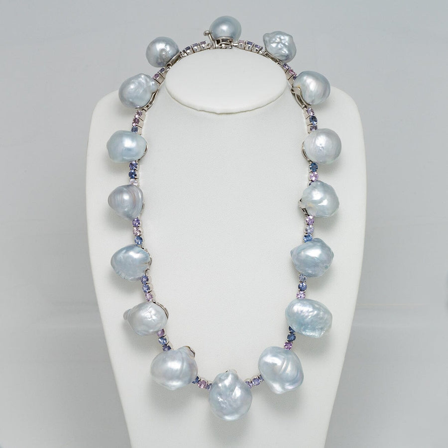 Assael Collection: 18.0-25.0 mm Baroque South Sea Pearl and Lavender Spinel Necklace, 18K White Gold
