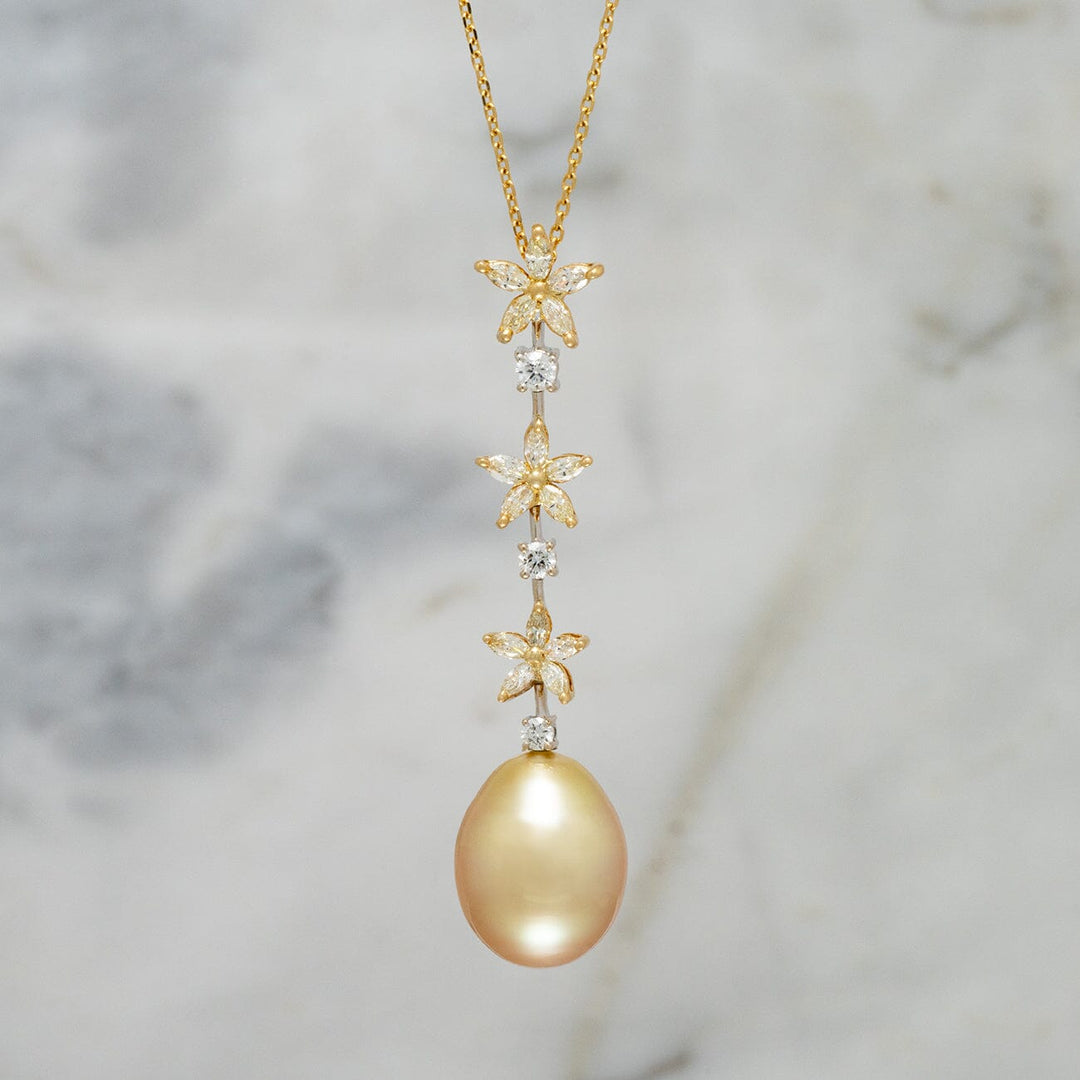 Assael Collection: 17.9 x 14.2 mm Golden South Sea Pearl and Diamond Pendant, 18K White and Yellow Gold