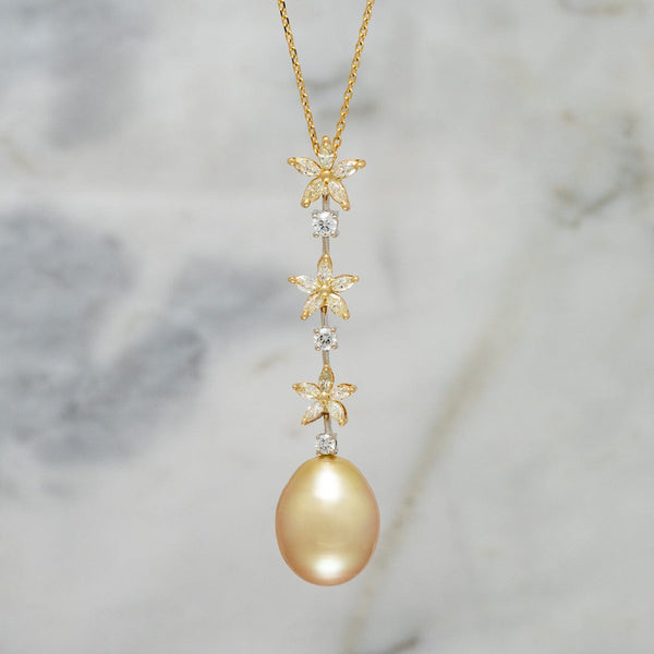 Assael Collection: 17.9 x 14.2 mm Golden South Sea Pearl and Diamond Pendant, 18K White and Yellow Gold