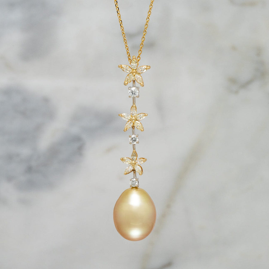 Assael Collection: 17.9 x 14.2 mm Golden South Sea Pearl and Diamond Pendant, 18K White and Yellow Gold