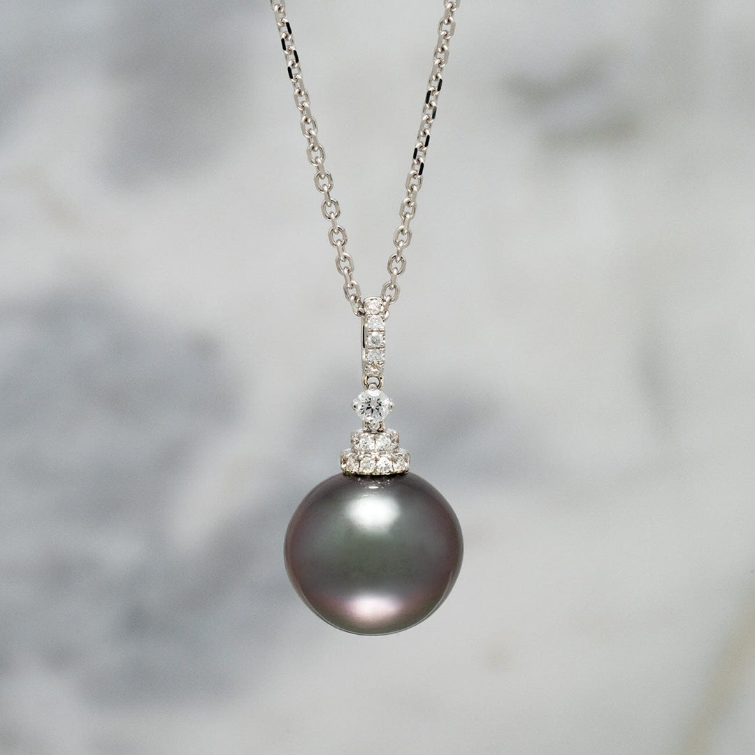 Assael Collection: 13.7 x 12.5 mm Tahitian Pearl and Diamond Pendant, 18K White Gold