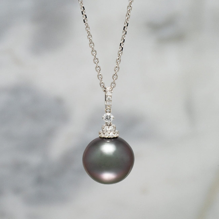 Assael Collection: 13.7 x 12.5 mm Tahitian Pearl and Diamond Pendant, 18K White Gold