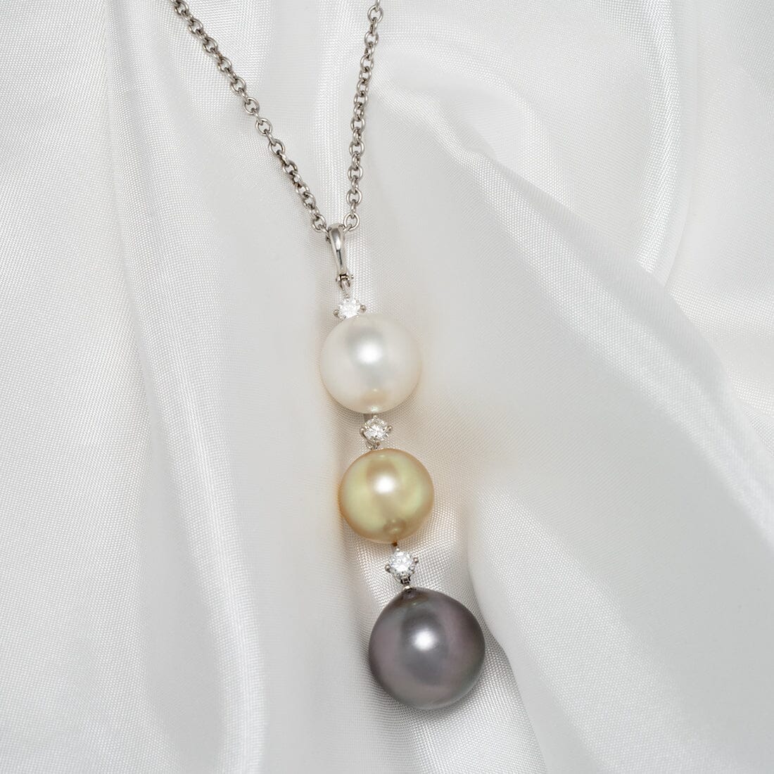 Assael Collection: 11.7-15.5 mm Tahitian, Golden, and White South Sea Pearl and Diamond Pendant