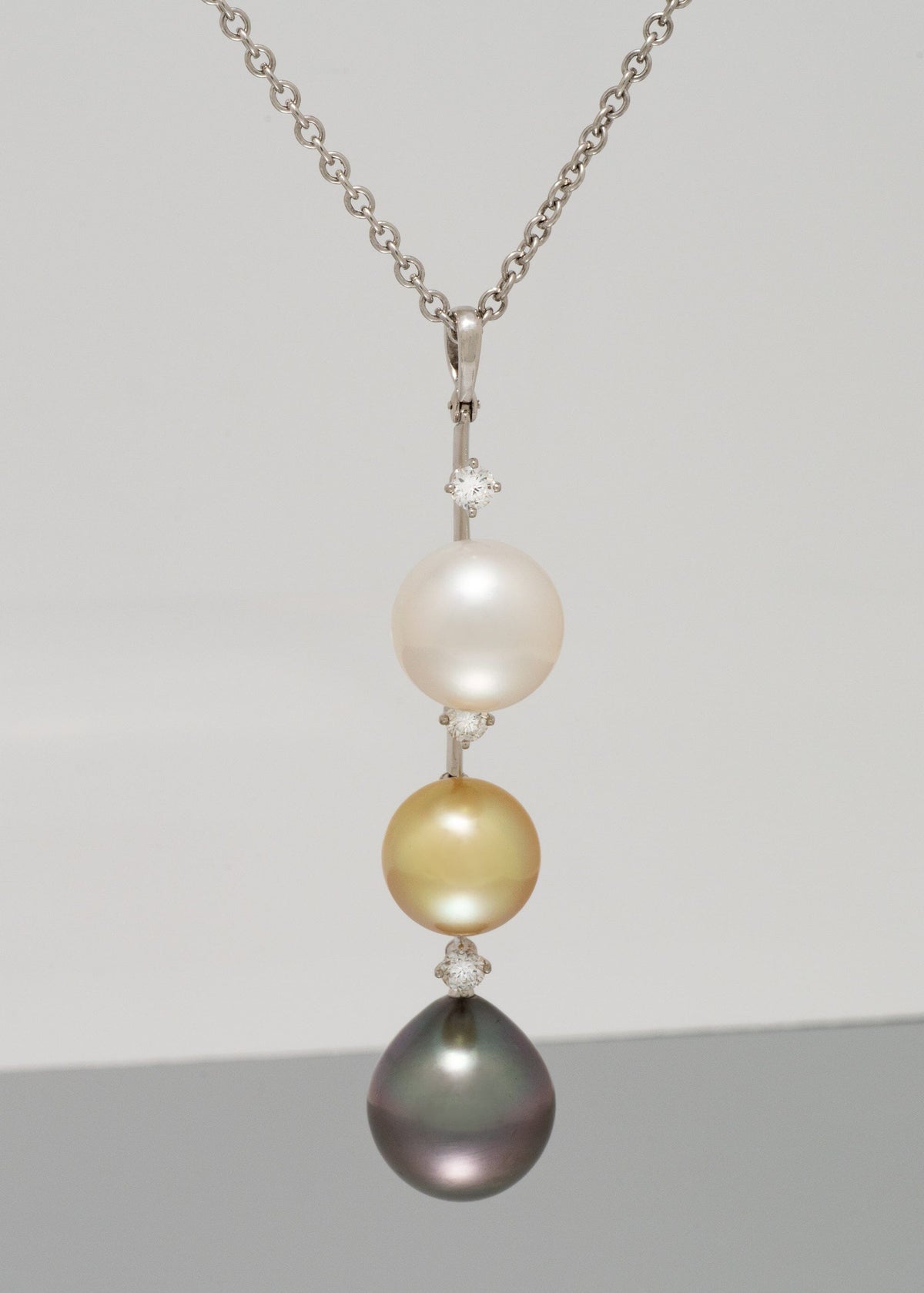 Assael Collection: 11.7-15.5 mm Tahitian, Golden, and White South Sea Pearl and Diamond Pendant