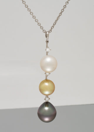 Assael Collection: 11.7-15.5 mm Tahitian, Golden, and White South Sea Pearl and Diamond Pendant