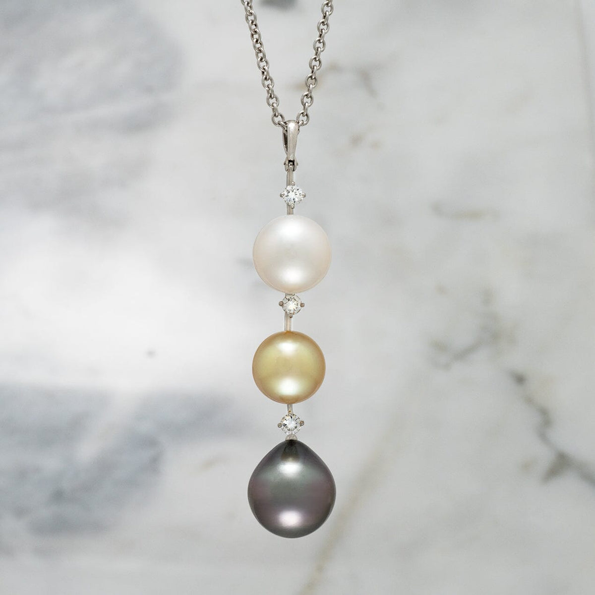 Assael Collection: 11.7-15.5 mm Tahitian, Golden, and White South Sea Pearl and Diamond Pendant