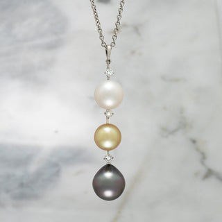 Assael Collection: 11.7-15.5 mm Tahitian, Golden, and White South Sea Pearl and Diamond Pendant