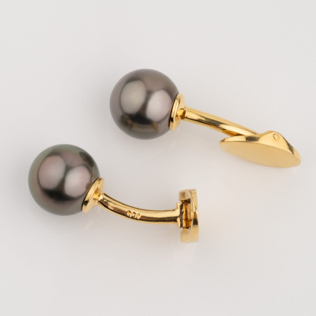 Assael Collection: 11.0 mm Tahitian Pearl Cufflinks featuring lustrous dark Tahitian pearls set on polished yellow gold links, elegant men’s formalwear accessories.
