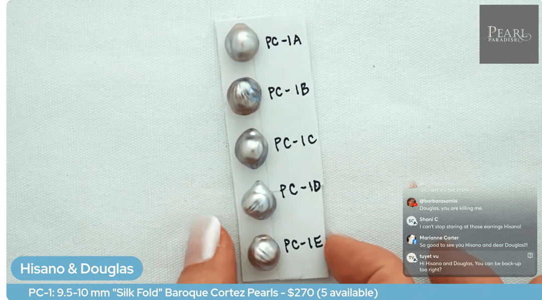 PC-1: 9.5-10 mm "Silk Fold" Baroque Cortez Pearls