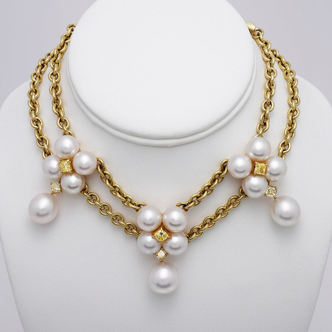 13.9–15.3 mm White South Sea Pearl and Yellow Diamond Collar Necklace