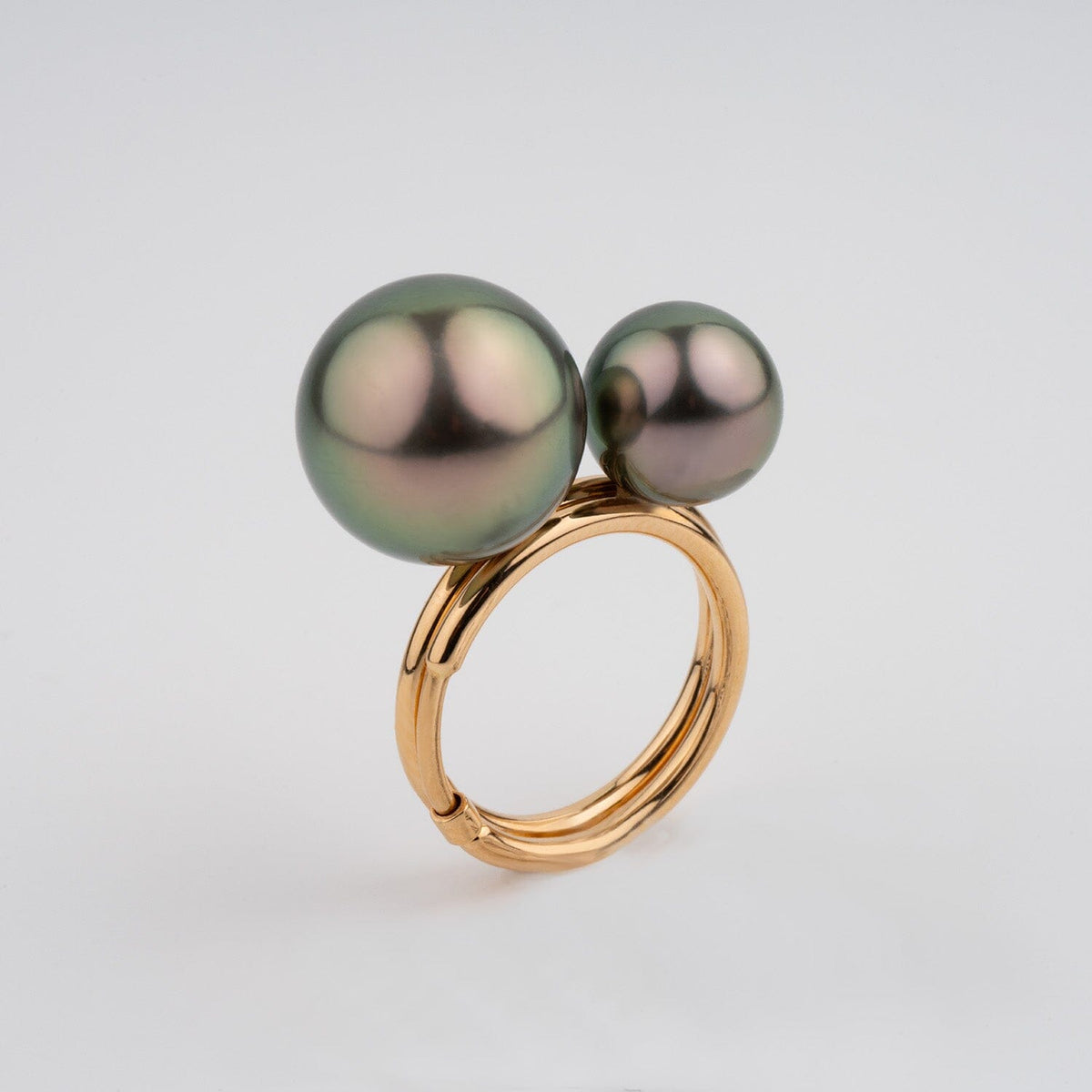 Assael Collection: 10.1 and 14.2 mm Tahitian Pearl Ring featuring two lustrous dark Tahitian pearls set on a polished gold band, highlighting cultured pearl elegance.
