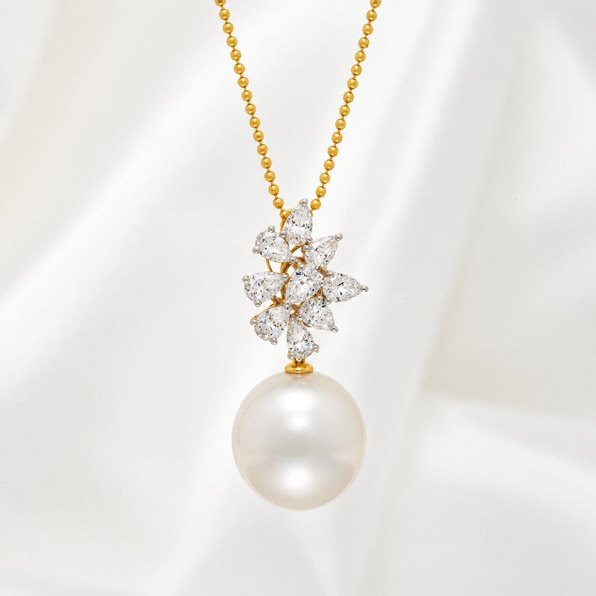 14.0-15.0 mm White South Sea Drop Pearl and Diamond Pendant